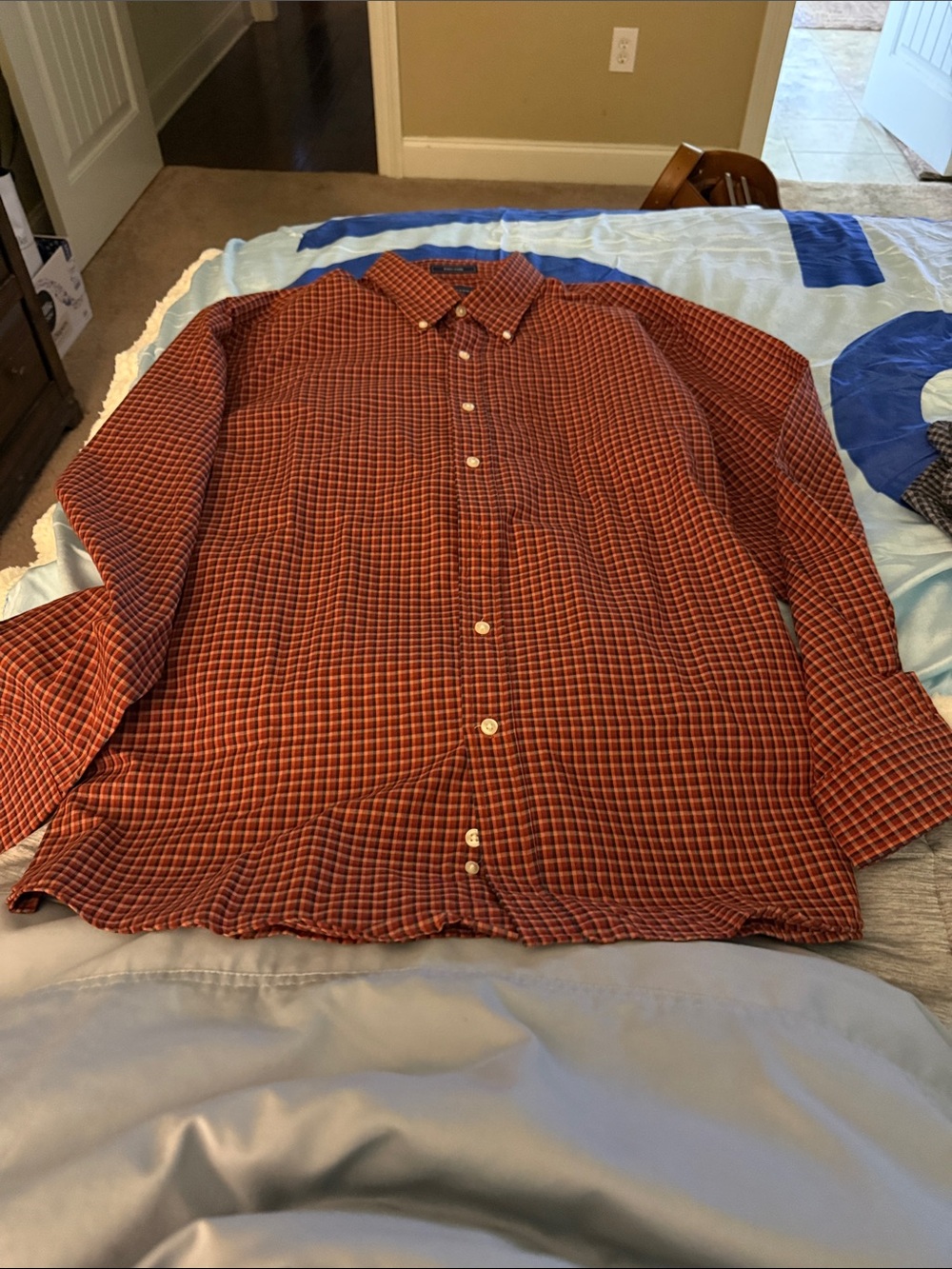 Saddle bread Men's easy care Button-Down LS Shirt in Rust multi color Plaid-XL